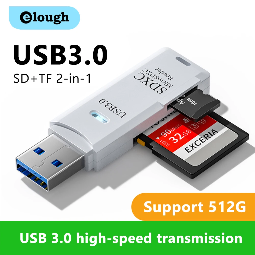 Elough 2 en 1 lecteur de carte USB 3.0 vers SD TF lecteur de carte mémoire haute vitesse adaptateur de lecteur de carte intelligent pour PC accessoires d
