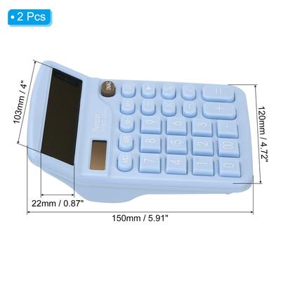 Desk Calculator, 2pcs 12 Digits Electronic Calculator Solar Battery, Blue