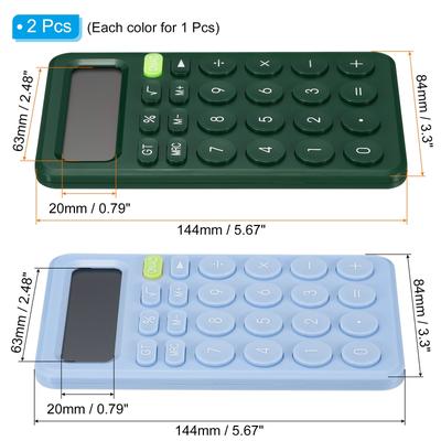 Desk Basic Cute Calculator 2pcs Calculators Battery Powered 12 Digit Green Blue - Green, Blue