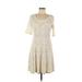 Rabbit Rabbit Rabbit Designs Casual Dress - A-Line Scoop Neck 3/4 sleeves: Ivory Print Dresses - Women's Size 8