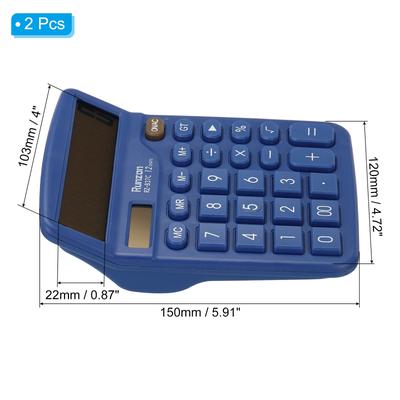 Desk Calculator, 2pcs 12 Digits Electronic Calculator Solar Battery, Dark Blue