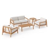 NewAge Products Outdoor Furniture Rhodes 4 Seater Patio Chat Set w/ Coffee Table & Side Table Wood/Natural Hardwoods/Teak in Brown/White | Wayfair