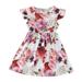 Girls Ruffle Trim Dress Print Leopard Flower Leaf Pattern Crew Neck A Line Flare Casual Party Dress Kids Party Dresses