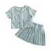 B91xZ Baby Outfits for Girls Toddler Girl Summer And Autumn Outfits Short Sleeve Light Blue False Pocket School Girl Outfit Blue Sizes 6 Years