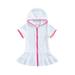 Diconna Kids Short Ruffle Bathing Up Sleeve Girl Hooded Suit Sweatshirt Dress Hooded Dress Cover Beach Zipper White 4-5 Years