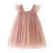 Savings Clearance 2024! Funicet Baby Girls Summer Dresses Square-Neck Cap Sleeve Solid Dresses Mesh Gauze Dresses Casual Pleated Daily Dresses