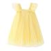 Savings Clearance 2024! Funicet Baby Girls Summer Dresses Square-Neck Cap Sleeve Solid Dresses Mesh Gauze Dresses Casual Pleated Daily Dresses