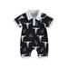Western Infant Baby Boy Summer Clothes Bull Head Printed Polo Romper Short Sleeve Onesie Cowboy Shorts Jumpsuit