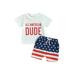 Baby Boy 4th of July Outfit Short Sleeve Letter Print T-Shirt + American Flag Shorts Set Fourth of July USA Clothes