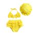 Sunisery 3Pcs Toddler Baby Girls Summer Swimwear Outfits Hanging Neck Tops + Layered Ruffle Shorts + Hat Swimsuit Yellow 12-18 Months