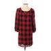 Madewell Casual Dress - Shift Tie Neck 3/4 sleeves: Red Checkered/Gingham Dresses - Women's Size 2X-Small