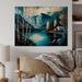 Millwood Pines Tatianna Cabin by a Lake in Fall II - Unframed Print on Wood in Blue/Brown/Gray | 12 H x 20 W x 1 D in | Wayfair