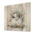 Zoomie Kids Jenna Teddy Bear in Crib w/ Flowers I - Unframed Print on Wood in Brown/Gray/Green | 24 H x 24 W x 1 D in | Wayfair