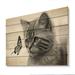 August Grove® Digital Drawing Of Little Kitten w/ Butterfly III - Animals Wood Wall Art - Natural Pine Wood Metal in Brown/Gray | Wayfair
