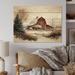 August Grove® Alise Calm Red Barn In Winter I - Unframed Print on Wood Metal in Brown/Red/White | 16 H x 32 W x 1 D in | Wayfair