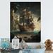 Breakwater Bay Pirate Boat On The Ocean - Unframed Print on Wood Metal in Black/Blue/Brown | 32 H x 16 W x 1 D in | Wayfair