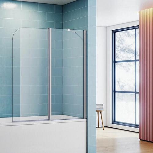 SONNI Badewannenaufsatz Dusche Glas Duschwand 120(B)x140(H)cm Duschabtrennung 2-teilig Faltbar 180°