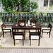 7PCS Classic Style Acacia Wood Dining Set, Outdoor Dining Table and Chairs Set for 6