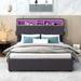 Upholstered Platform Bed with Storage Headboard,LED,USB Charging and 2 Drawers