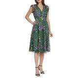 Floral Embroidered Tulle Dress - Green - Maggy London Dresses