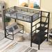 Twin Size Metal Loft Bed with Bench and Staircase, Modern Bed Frame with Storage Space Under Bed