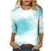 WQJNWEQ Clearance Womens Summer Tops Loose Fit Printed T-Shirt 3/4 Sleeves Blouse Round Neck Casual