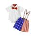TFFR Baby Boys 4th of July Outfits Short Sleeve Bowtie Romper Flag Suspender Shorts Gentleman Outfit