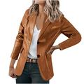 XIAOFFENN Women s Faux Leather Jackets Lapel Collar Button Pocket Lightweight Motorcycle Jacket Leather Jacket Coat Pleather Outwear Brown S