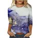 WQJNWEQ Clearance Womens Summer Tops Loose Fit Printed T-Shirt 3/4 Sleeves Blouse Round Neck Casual