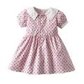 Herrnalise Toddler Baby Girl Summer Dress Short Puff Sleeve Round Neck button Up A Line Polka-dot Pullover Beach Dress One Piece Outfits Pleated Short Dresses(3M-4Y)Pink