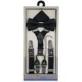 Fashion Suspenders with Pocket Square and Bow Tie Gift Set .- Black - L