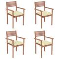 vidaXL Garden Chairs 4 pcs with Cream White Cushions Solid Teak Wood 2306