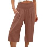 Women s Linen Pants Palazzo Pants for Women High Waist Wide Leg Pants Floral Print Flowy Trousers Loose Casual Linen Joggers with Pocket Soft Pants for Women
