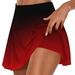 Womens Flowy Athletic Shorts 2 in 1 Casual High Waist Gym Yoga Shorts Tie-Dye/Stars/Polka Dot Print Tennis Skirts Pleated Skirt Shorts(S Red)