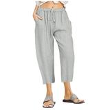 Work Pants for Women High Waisted Womens Drawstring Pants Plus Size High Waisted Joggers Casual Wide Leg Trousers Baggy Work Linen Pant with Pockets Women Casual Pants