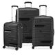 Modo by Roncato MD1 Set 3 erweiterbarer Trolley schwarz, Schwarz, Set di Valigie, Hartschalenkoffer mit erweiterbarem Mittelteil und drehbaren Rollen