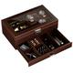 ProCase Wooden Men's Jewelry Box, 2-Tier Watch Holder and Sunglasses Box Organizer for Men, Display Cases with Clear Glass Top and Storage Drawer -Espresso