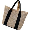 Beach Bag Straw Bags Hand-woven Straw Bag, Straw Bag, Summer Trend Straw Bags Women's Handbags Zip Colorblock Tote Bags Bags (Color : Black, Size : 33x14x22cm)