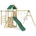 Rebo® Children's Adventure Playset Wooden Climbing Frame with Monkey Bars, Swings and Slide - Logan | OutdoorToys | Sturdy Wooden Construction, Pressure Treated Timber