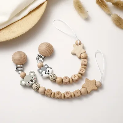 INS-Attache-sucette en bois avec nom personnalisé pour bébé jouets de dentition pour nouveau-né