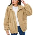 YFPWM Women s Warm Trendy Winter Jacket Office Work Jacket Spring Jacket Plush Top Loose Pocket Coat Long Sleeve Hooded Coat Jacket Khaki XL