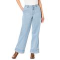 Plus Size Women's Invisible Stretch® Contour High-Waisted Wide-Leg Jean by Denim 24/7 in Light Wash (Size 32 W)