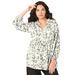 Plus Size Women's Tie-Neck Georgette Big Shirt. by Roaman's in Ivory Watercolor Leopard (Size 28 W)