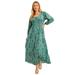 Plus Size Women's Puff-Sleeve Shirtdress by June+Vie in Teal Ornate Medallion (Size 26/28)