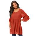 Plus Size Women's Flutter Sleeve Big Shirt Tunic by Roaman's in Copper Red (Size 22 W)