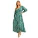 Plus Size Women's Puff-Sleeve Shirtdress by June+Vie in Teal Ornate Medallion (Size 30/32)
