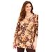 Plus Size Women's Easy Fit 3/4-Sleeve Scoopneck Tee by Catherines in Coffee Bean Floral (Size 0X)