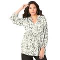 Plus Size Women's Tie-Neck Georgette Big Shirt. by Roaman's in Ivory Watercolor Leopard (Size 42 W)