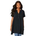 Plus Size Women's Button-Detailed Ultimate Tunic by Roaman's in Black (Size 30/32)