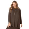 Plus Size Women's Stretch Knit Open Front Knit Topper by The London Collection in Chocolate (Size L)